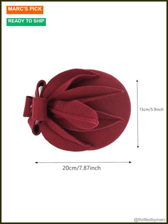 Handmade Wool Beret Hat for Women French Style Floral Side Design Winter